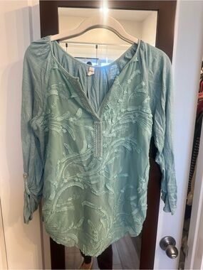 J. Crew Embroidered Seafoam V-Neck Tunic